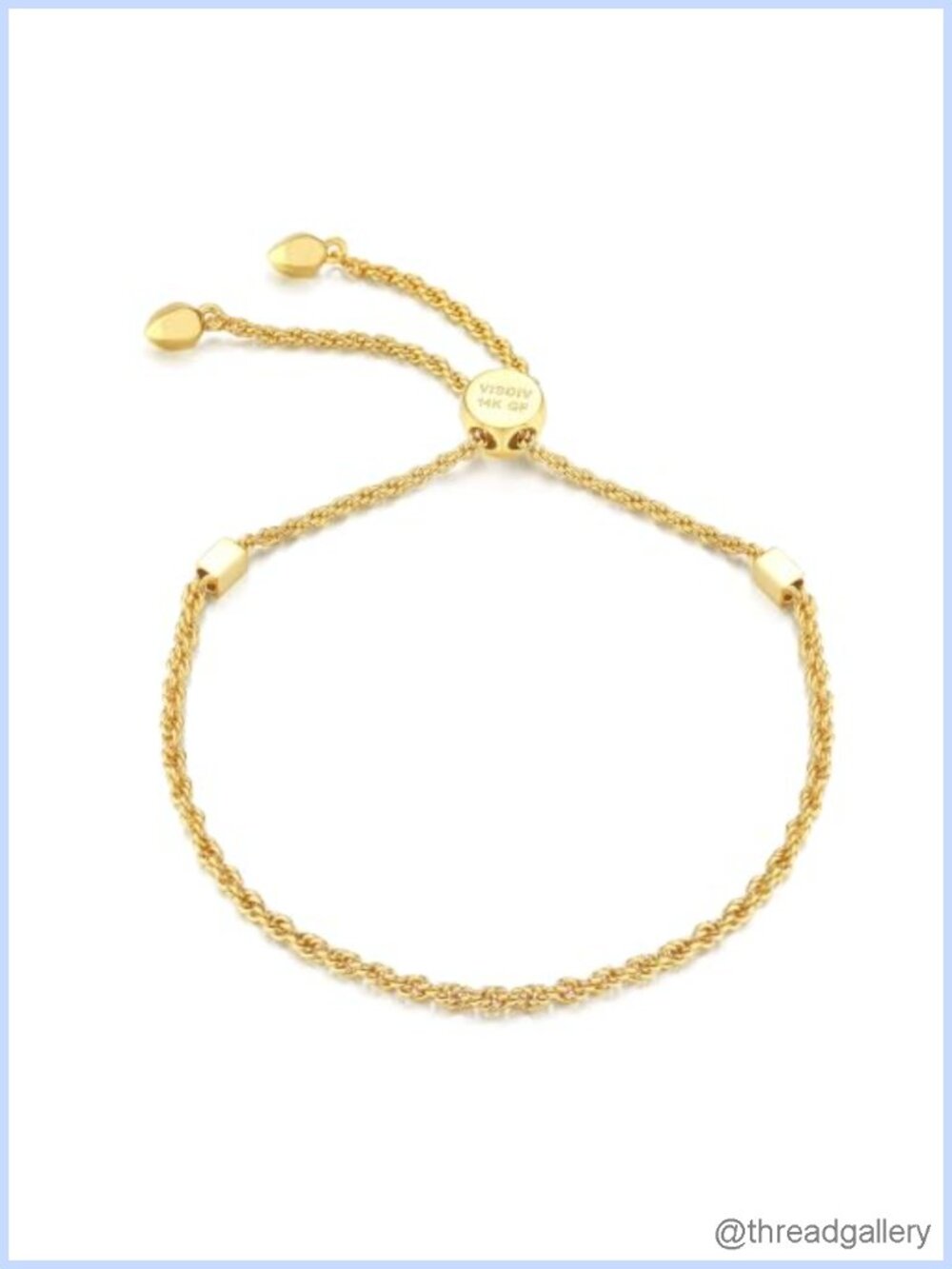 14k Gold Plated Sterling Silver Adjustable Twisted Rope Chain Bracelet